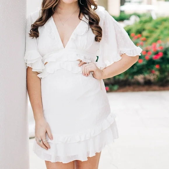 a white graduation dress Wedtrend Women Graduation Dress Spaghetti Straps Bodycon White Party Dress  With Appliques – WEDTREND main image 0